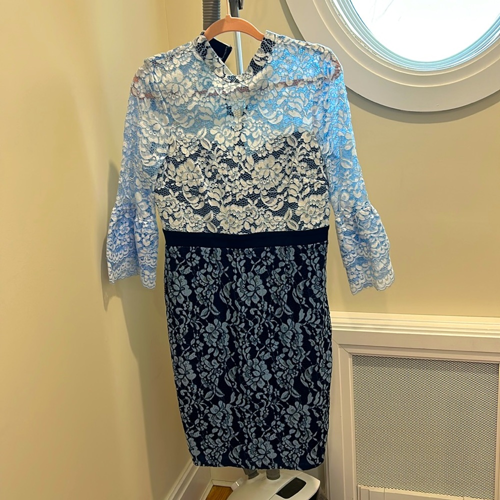 Blue lace midi dress! Size 8 stunning collar